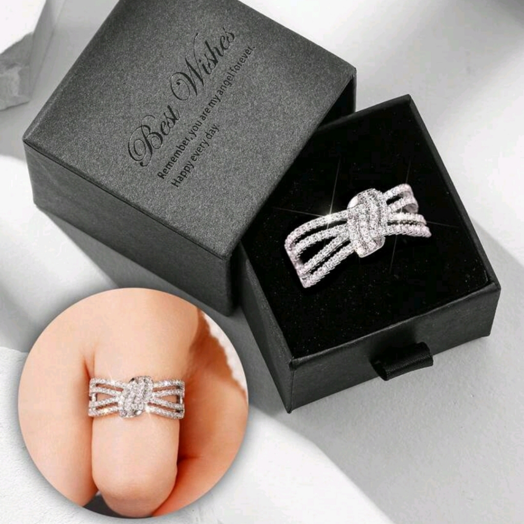 Brand New  Elegant Silver Diamond Knot Ring